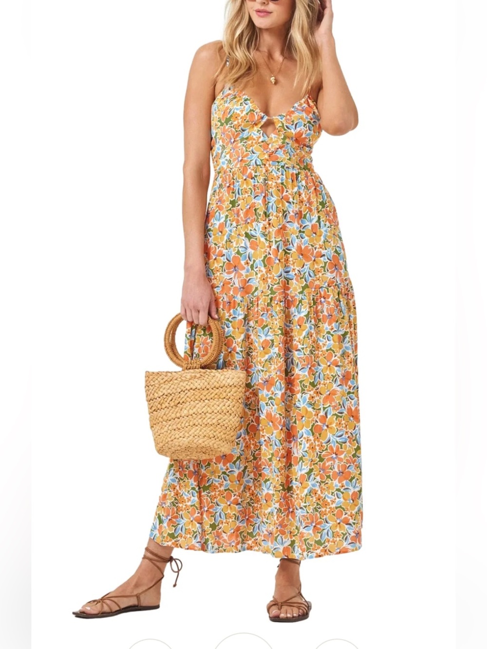 NWT L Space Gemma dress boho vacation floral yellow orange summer Large